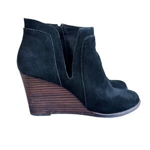 Lucky Brand Yabba Black Suede Wedge Ankle Booties Sz 9